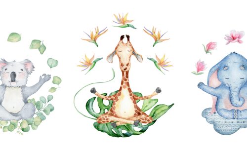 Watercolor animals character collection. Panda, sloth, giraffe, koala, elephant